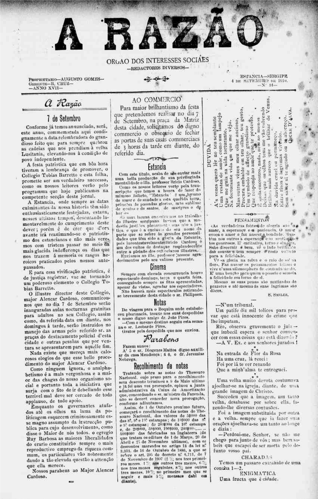 Si JJ SS-Ilsg-L-Lü .*• #. Programma Que Hoje Publicamos Sorlpçfto Que Temos Folheto, "Estância" I Ura,Hymno ' Competente Secção Deste Jornal