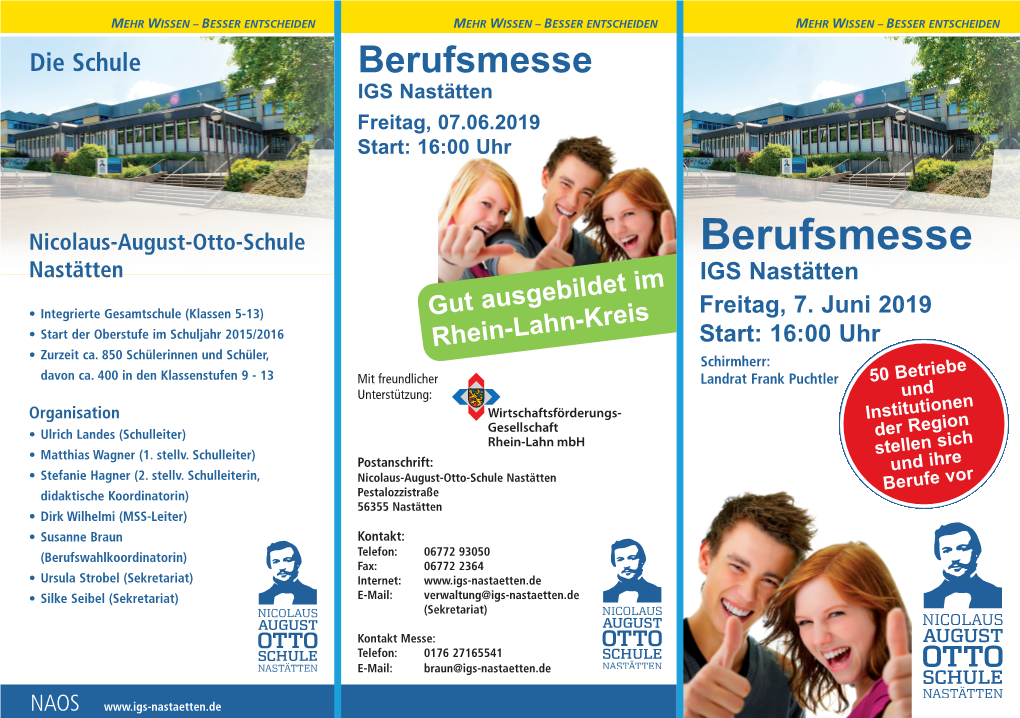 Berufsmesse IGS Nastätten Freitag, 07.06.2019 Start: 16:00 Uhr