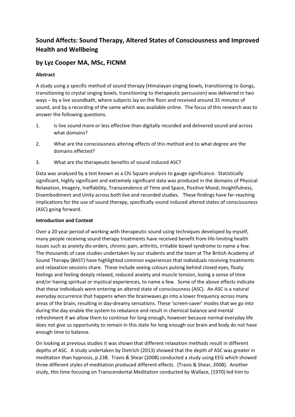 Altered State of Consciousness (ASC)