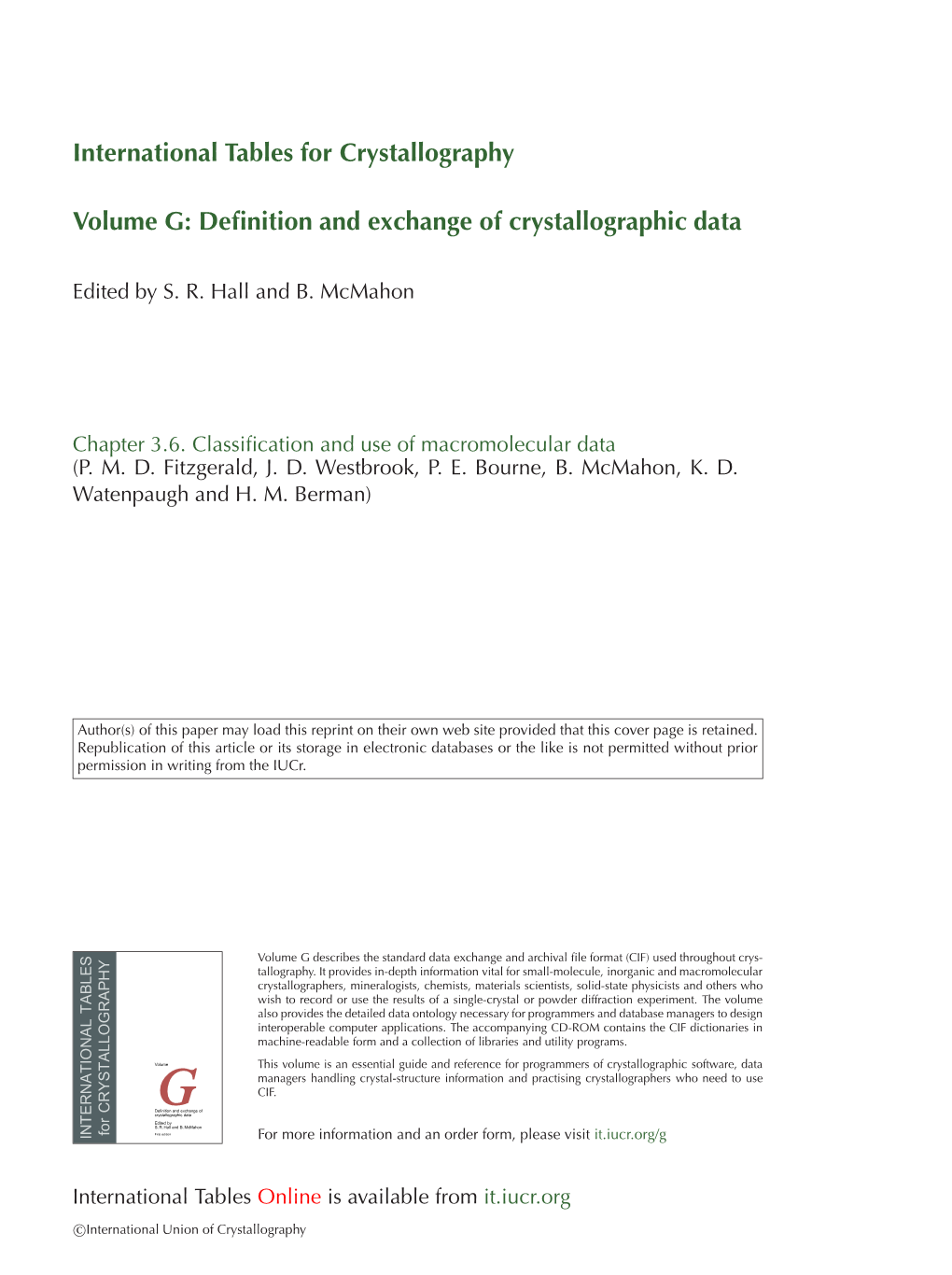 International Tables for Crystallography