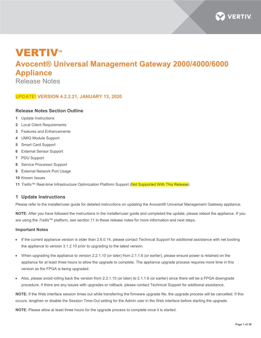 Universal Management Gateway Appliance: V4.0 and Later