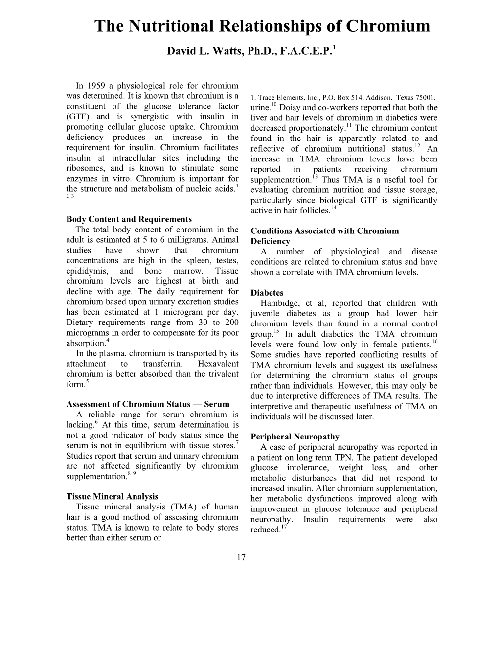 The Nutritional Relationships of Chromium David L