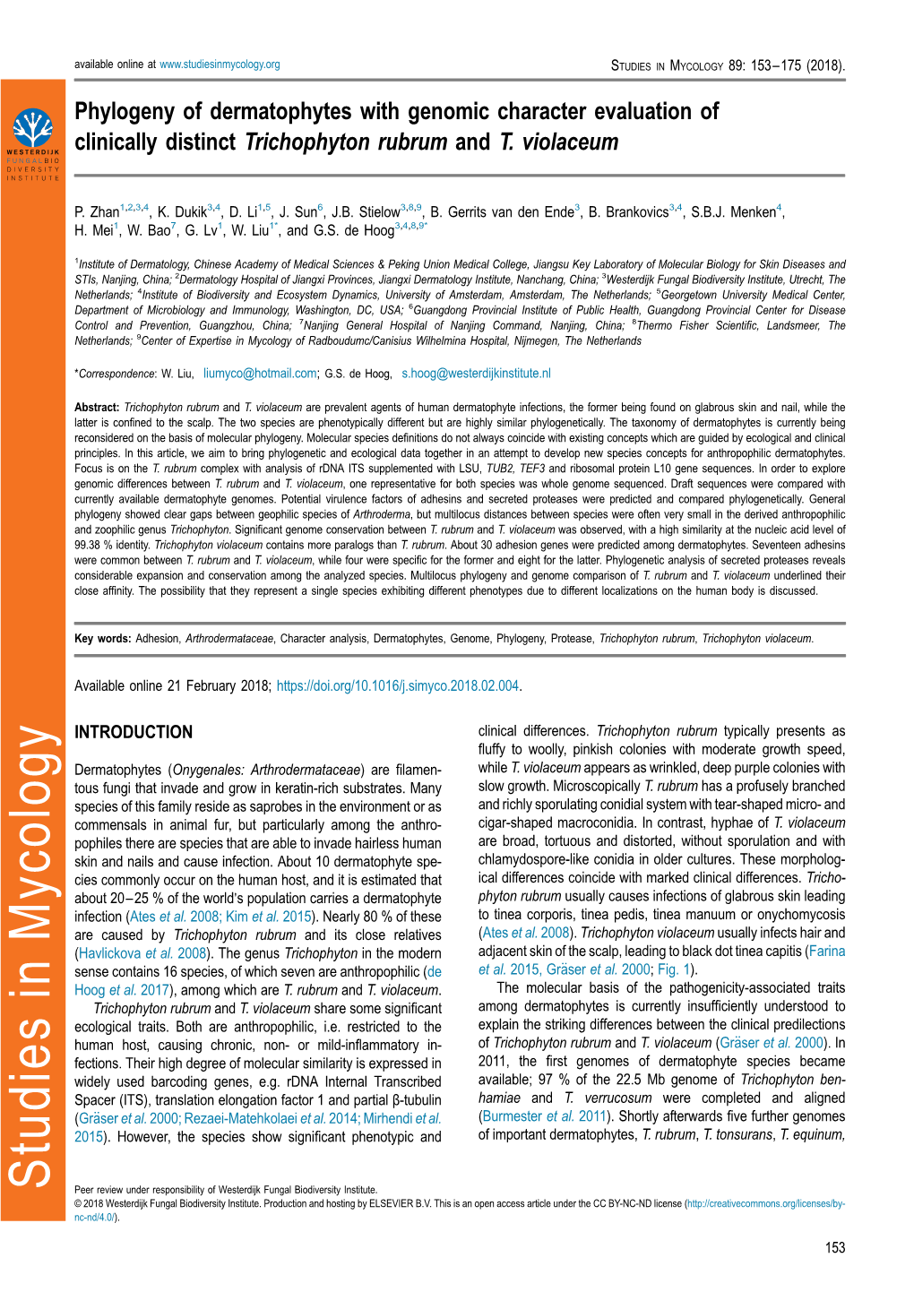 Phylogeny of Dermatophytes with Genomic Character Evaluation of Clinically Distinct Trichophyton Rubrum and T