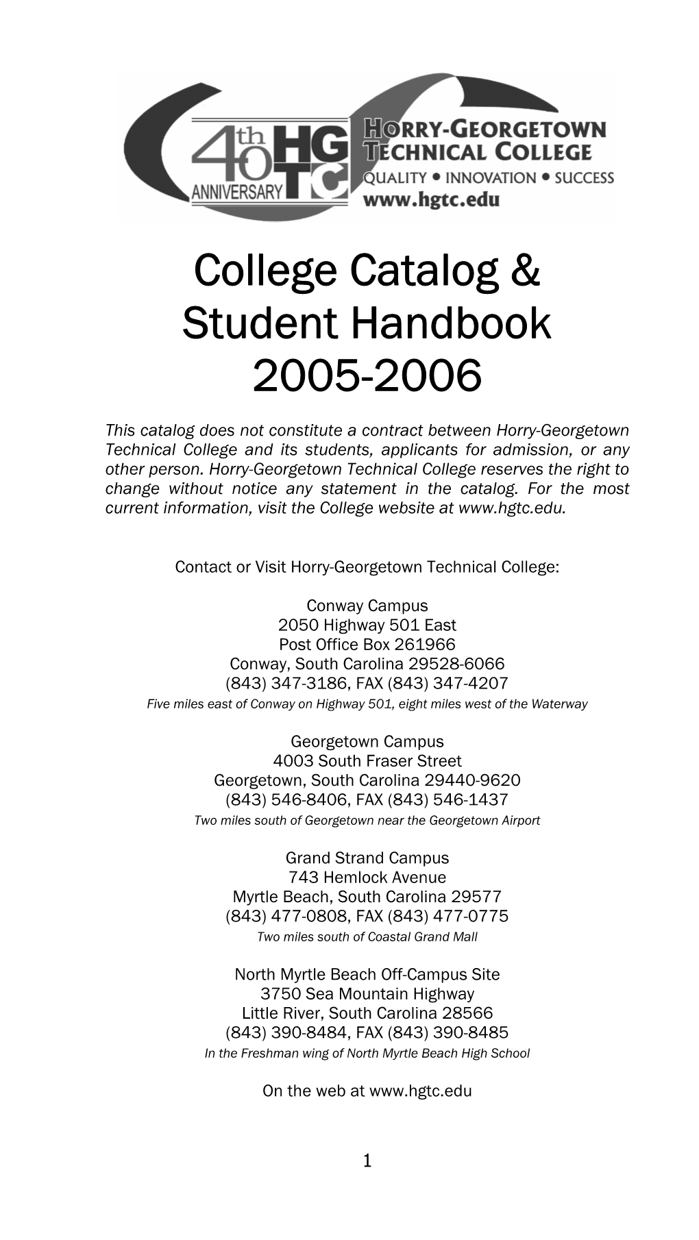 College Catalog & Student Handbook 2005-2006