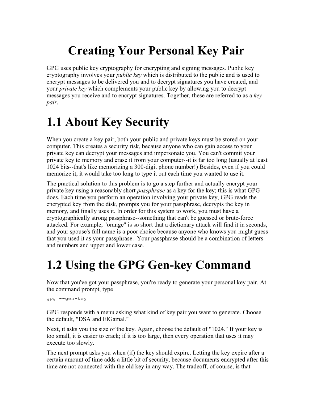 Creating Your Personal Key Pair