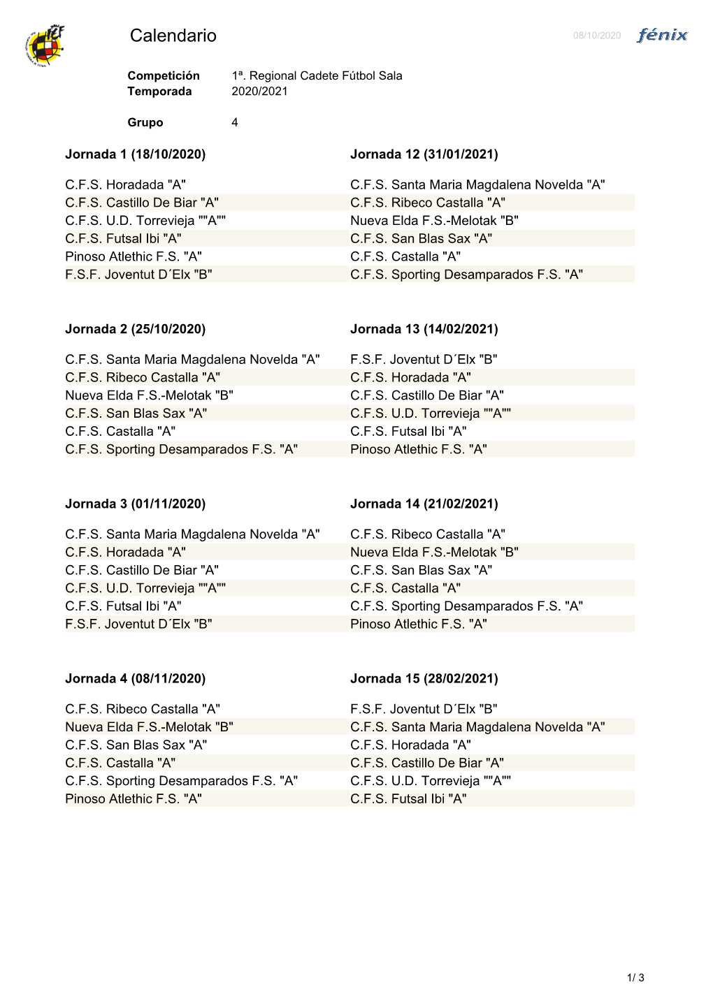 Calendario 08/10/2020