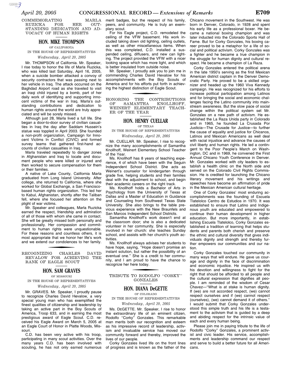 CONGRESSIONAL RECORD— Extensions of Remarks E709 HON. MIKE THOMPSON HON. SAM GRAVES HON. HENRY CUELLAR HON. DIANA Degette