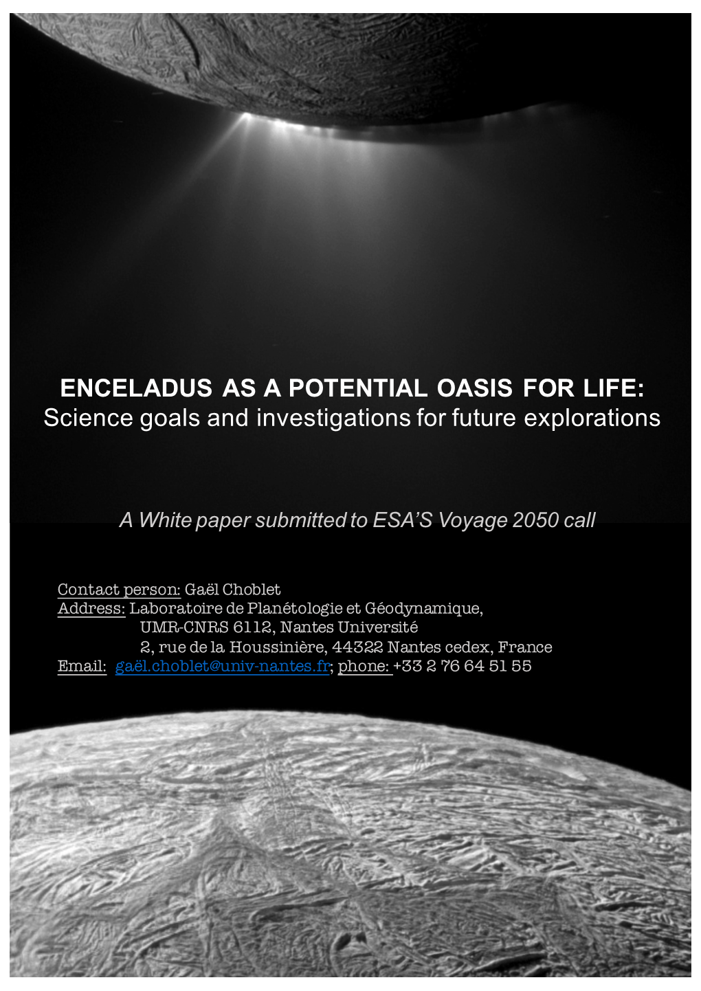 ENCELADUS AS a POTENTIAL OASIS for LIFE: Science Goals and Investigations for Future Explorations