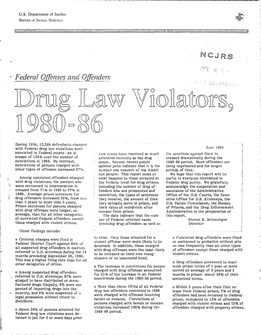 Drug Law Violators, 1980-86