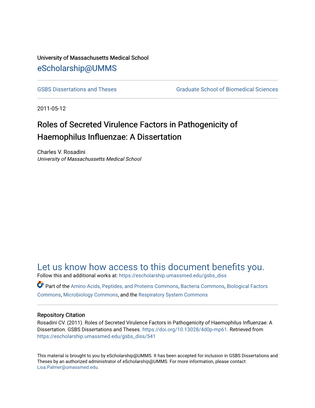 Roles of Secreted Virulence Factors in Pathogenicity of Haemophilus Influenzae: a Dissertation