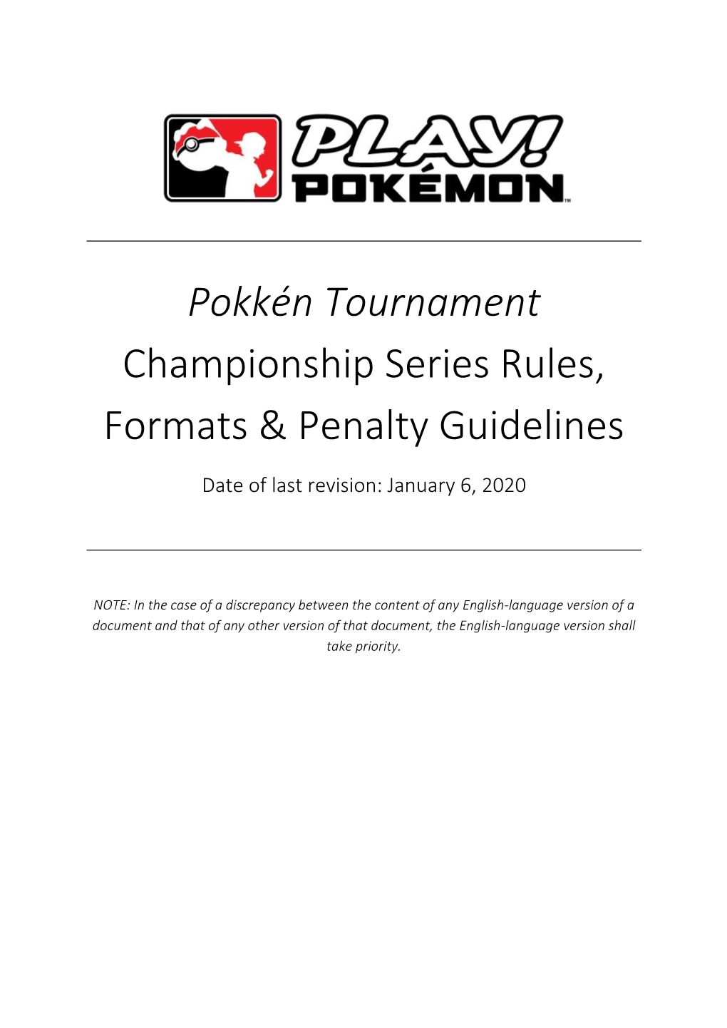 Play! Pokémon Pokkén Tournament Championships Series Rules