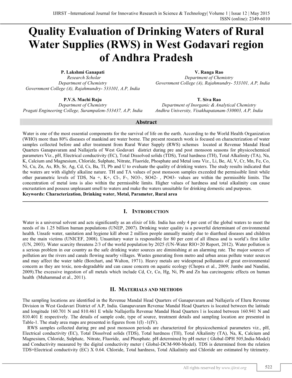 In West Godavari Region of Andhra Pradesh (IJIRST/ Volume 1 / Issue 12 / 088)