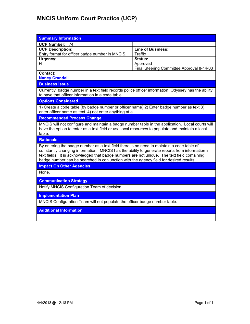 MNCIS Uniform Court Practice (UCP)