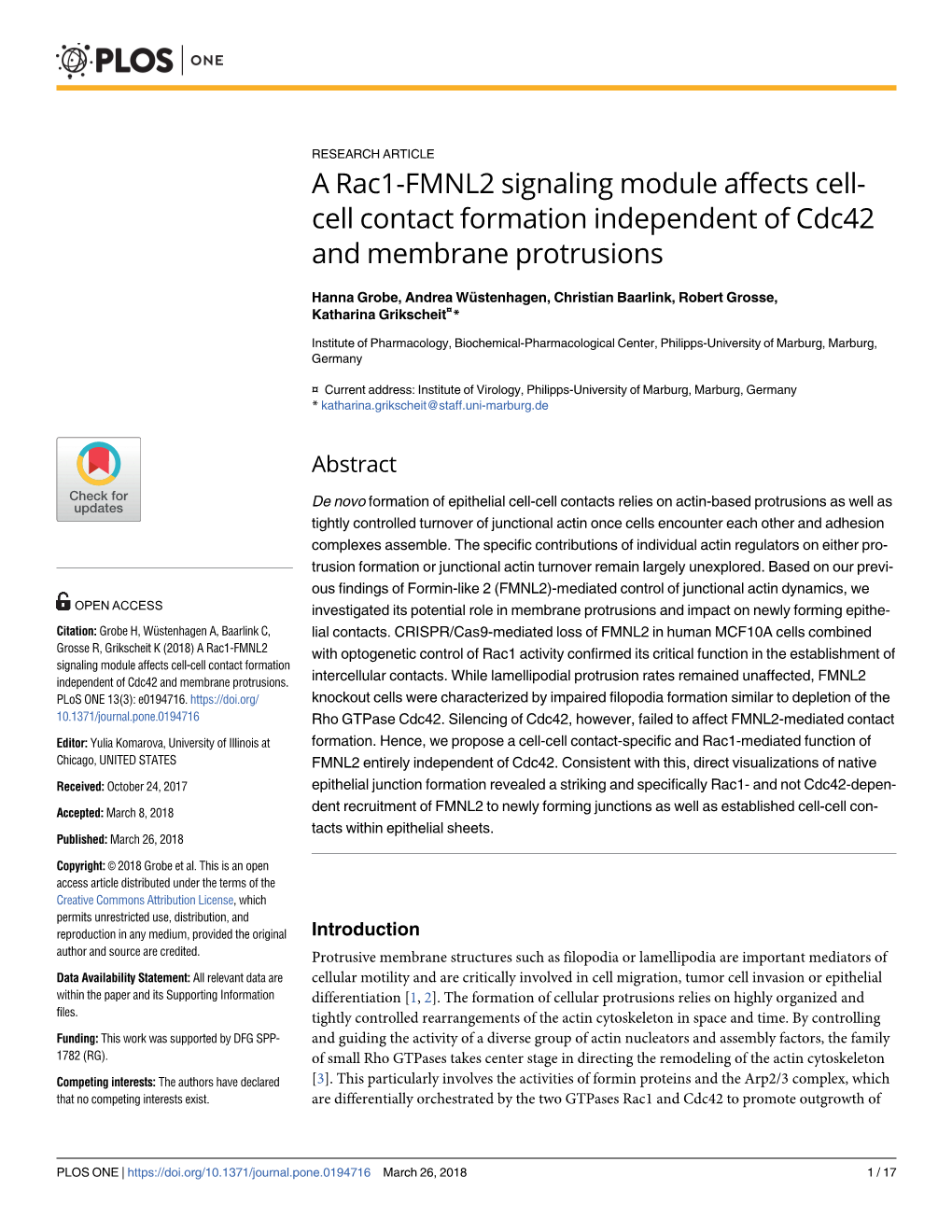 A Rac1-FMNL2 Signaling Module Affects Cell-Cell Contact Formation