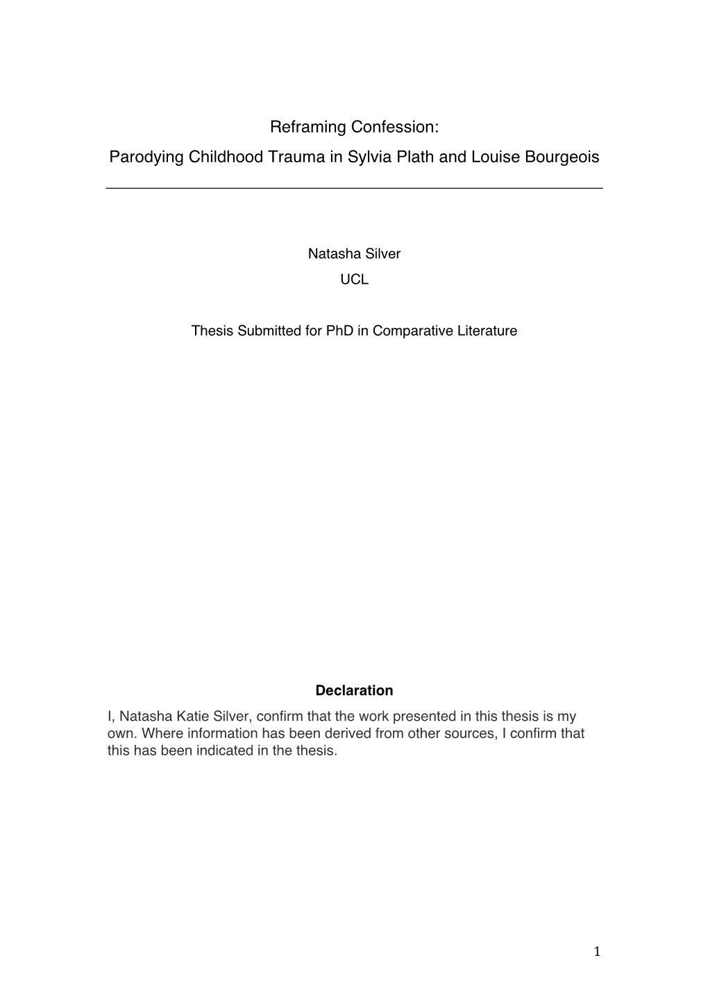 Parodying Childhood Trauma in Sylvia Plath and Louise Bourgeois