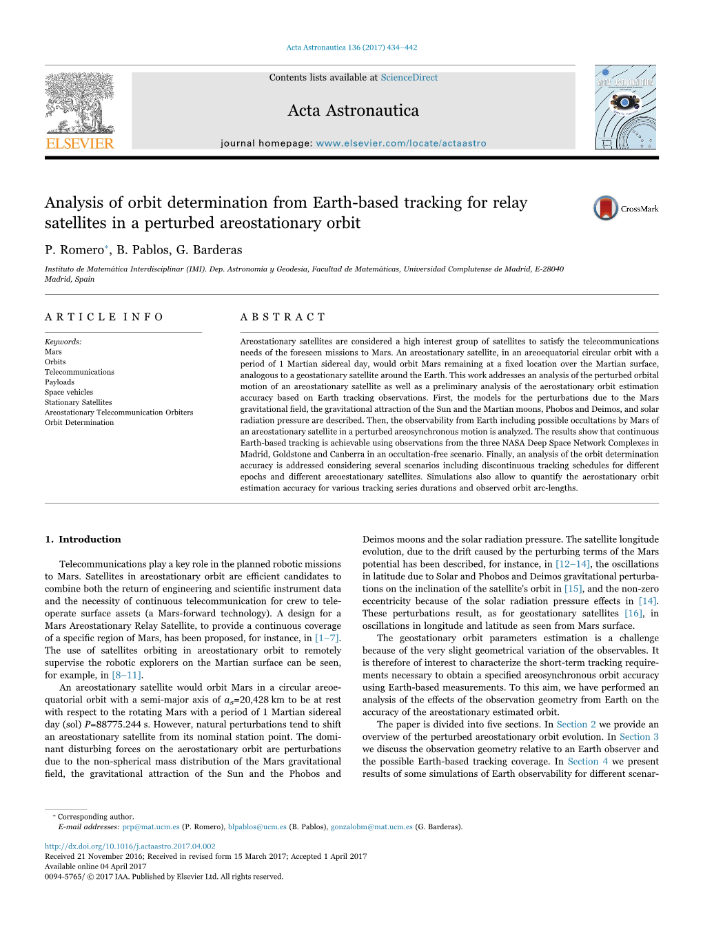 Analysis of Orbit Determination from Earth-Based Tracking for Relay Satellites in a Perturbed Areostationary Orbit