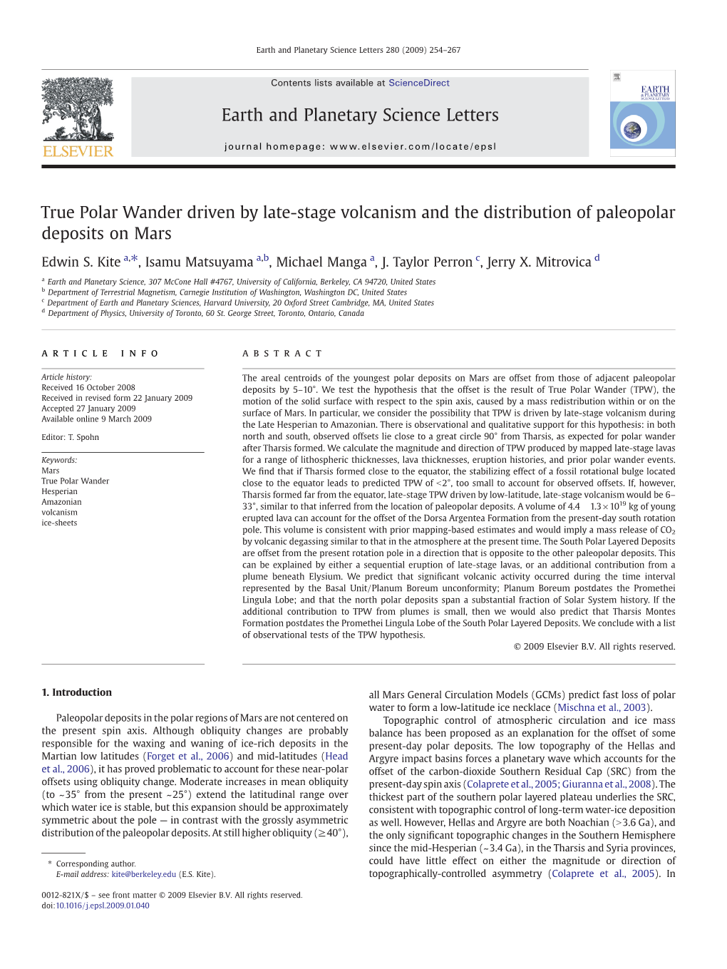 True Polar Wander Driven by Late-Stage Volcanism and the Distribution of Paleopolar Deposits on Mars