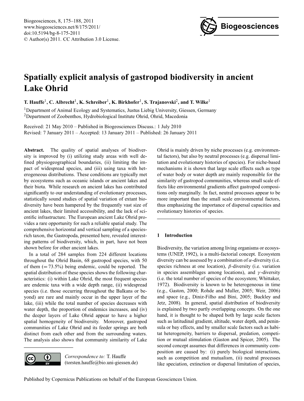 Spatially Explicit Analysis of Gastropod Biodiversity in Ancient Lake Ohrid