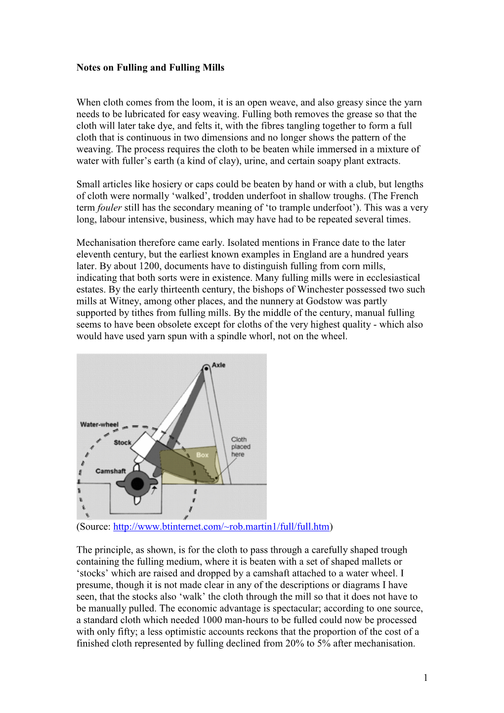 Notes on Fulling and Fulling Mills