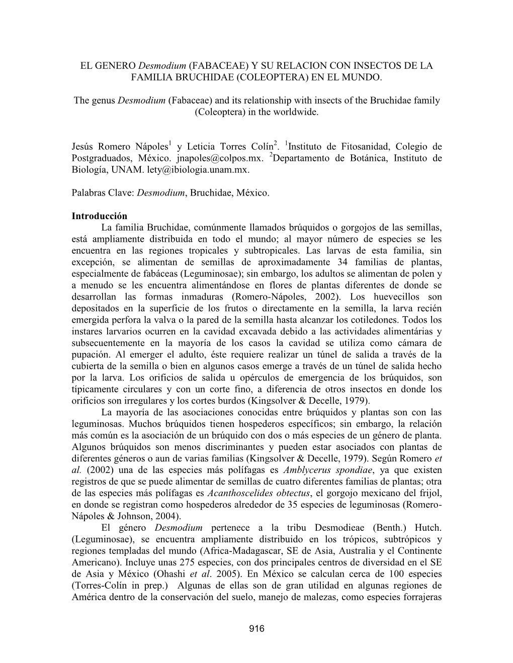 EL GENERO Desmodium (FABACEAE) Y SU RELACION CON INSECTOS DE LA FAMILIA BRUCHIDAE (COLEOPTERA) EN EL MUNDO