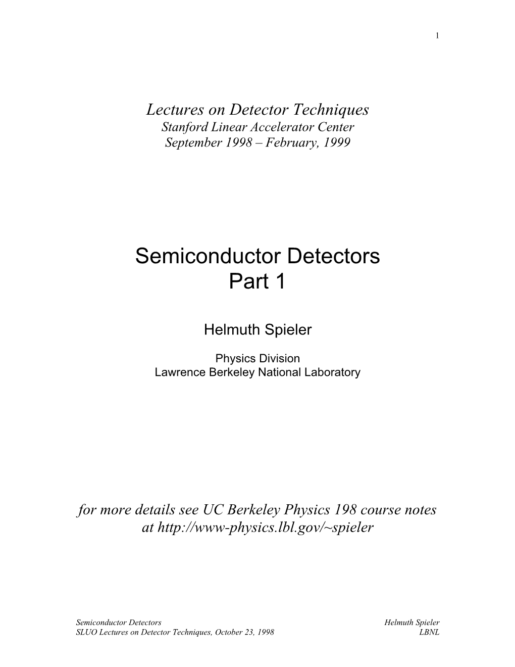 Semiconductor Detectors Part 1