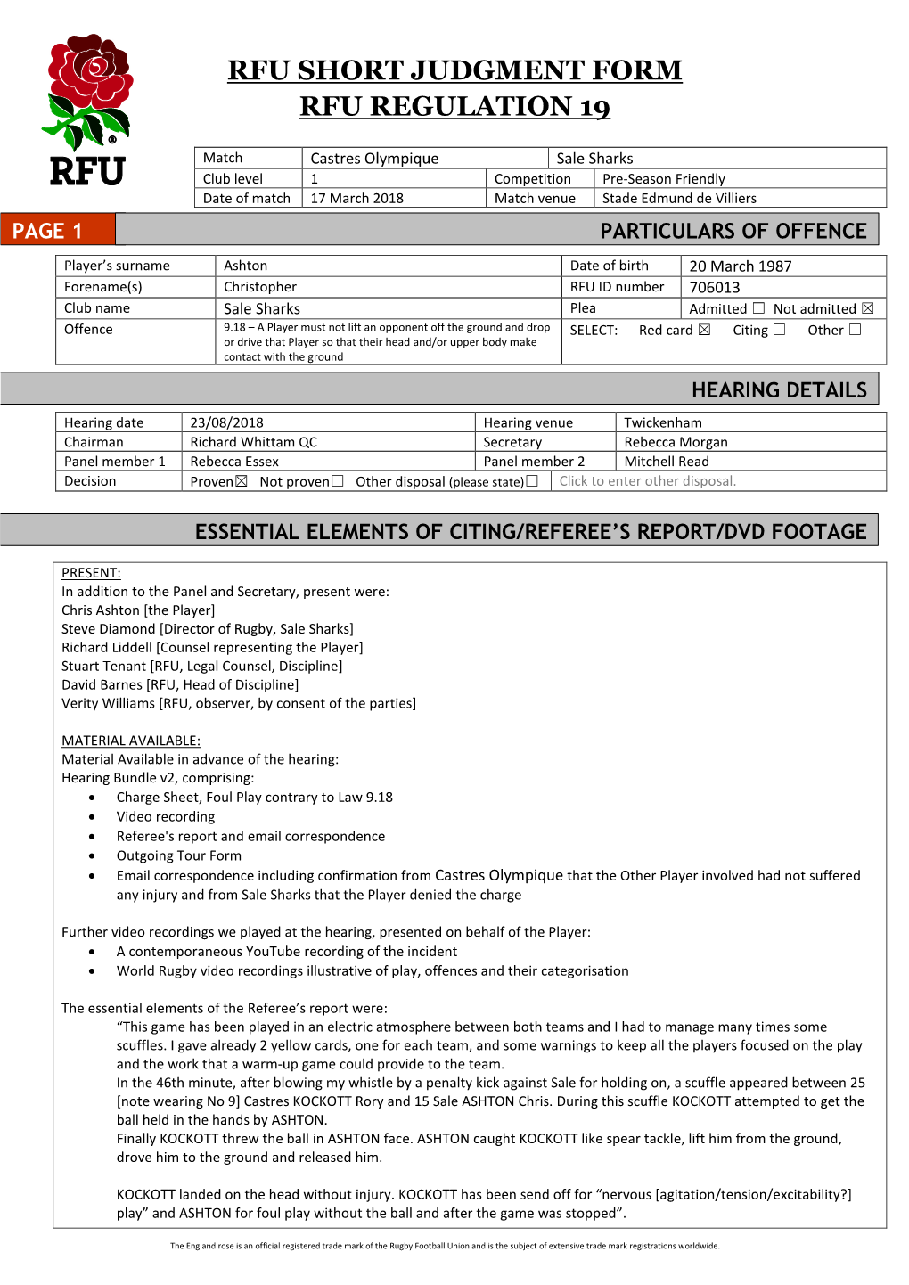 Rfu Short Judgment Form Rfu Regulation 19