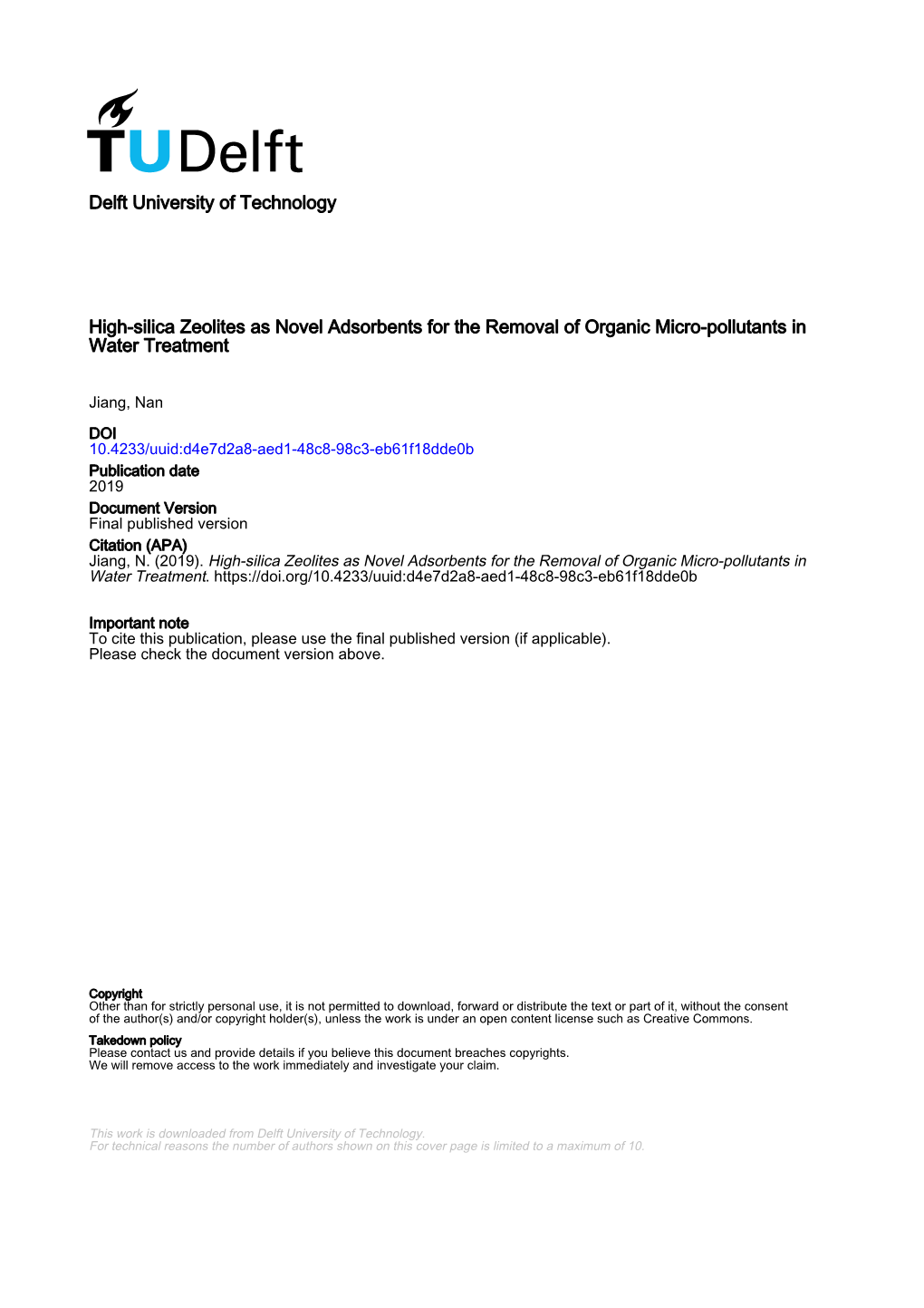 Delft University of Technology High-Silica Zeolites As Novel