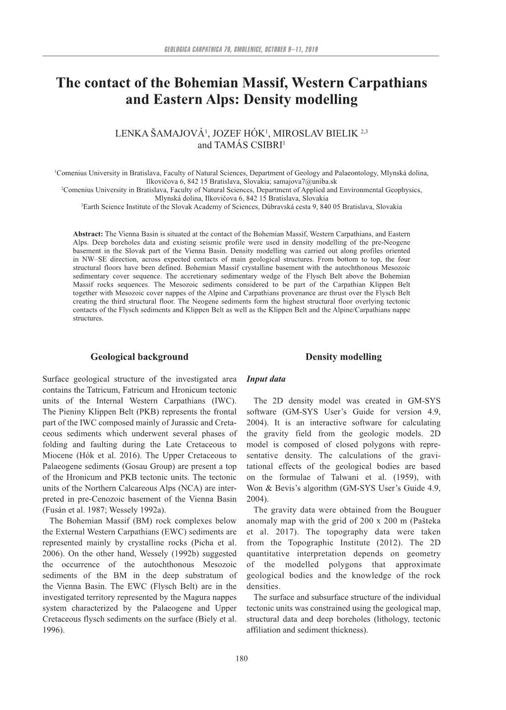 The Contact of the Bohemian Massif, Western Carpathians and Eastern Alps: Density Modelling