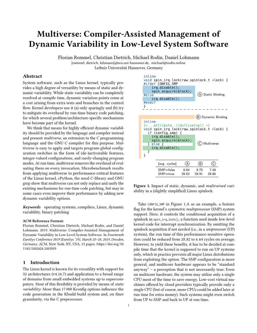 Multiverse: Compiler-Assisted Management of Dynamic Variability in Low-Level System Software