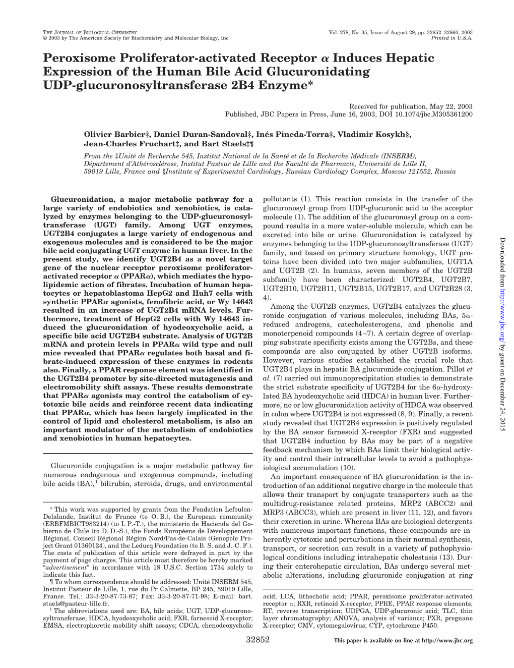 Peroxisome Proliferator-Activated Receptor Induces Hepatic