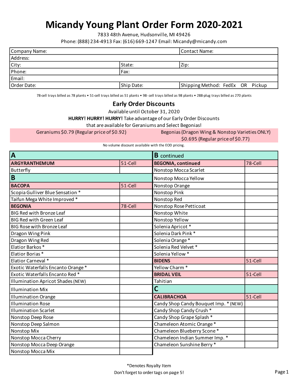 Micandy Young Plant Order Form 2020-2021