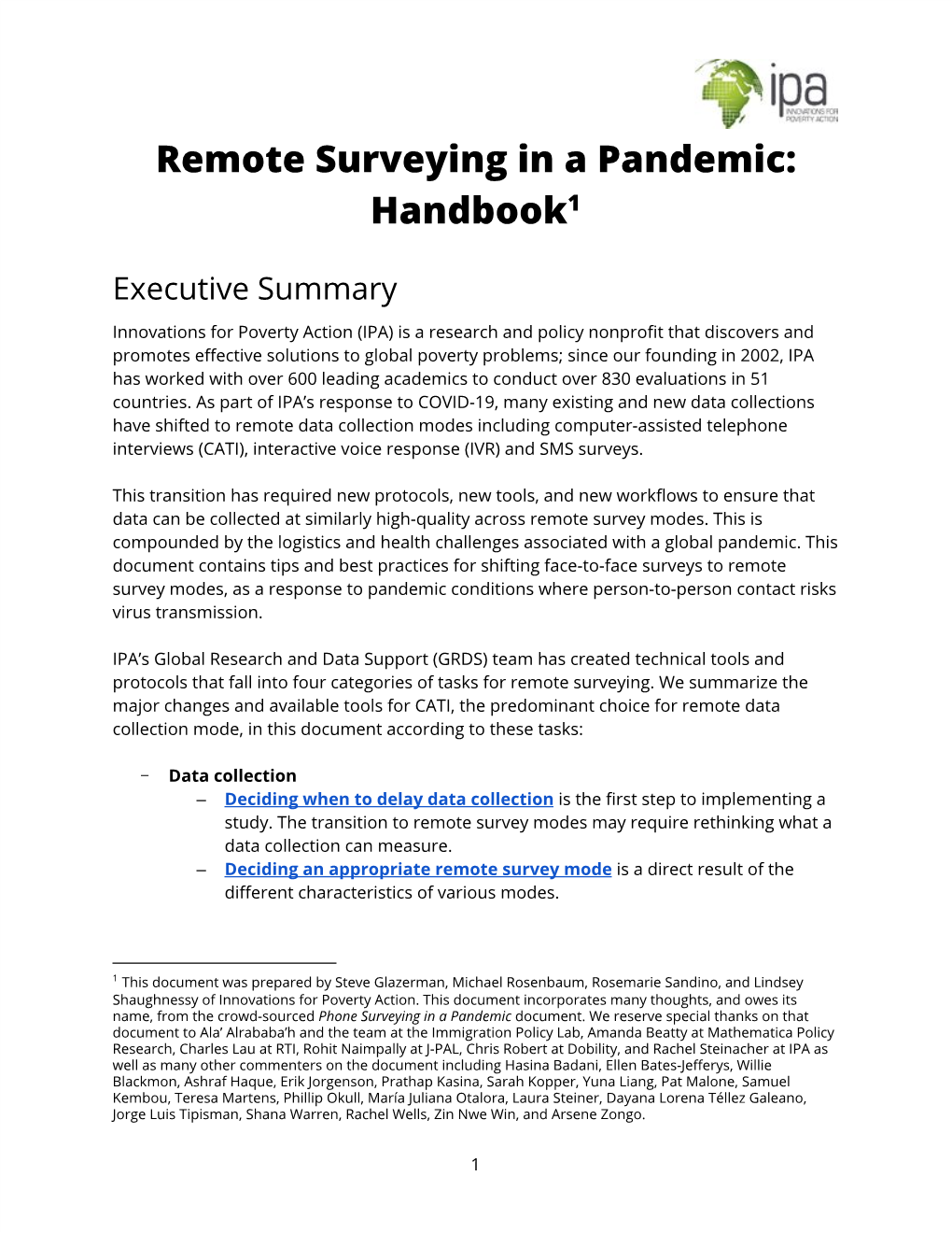 Remote Surveying in a Pandemic: Handbook1