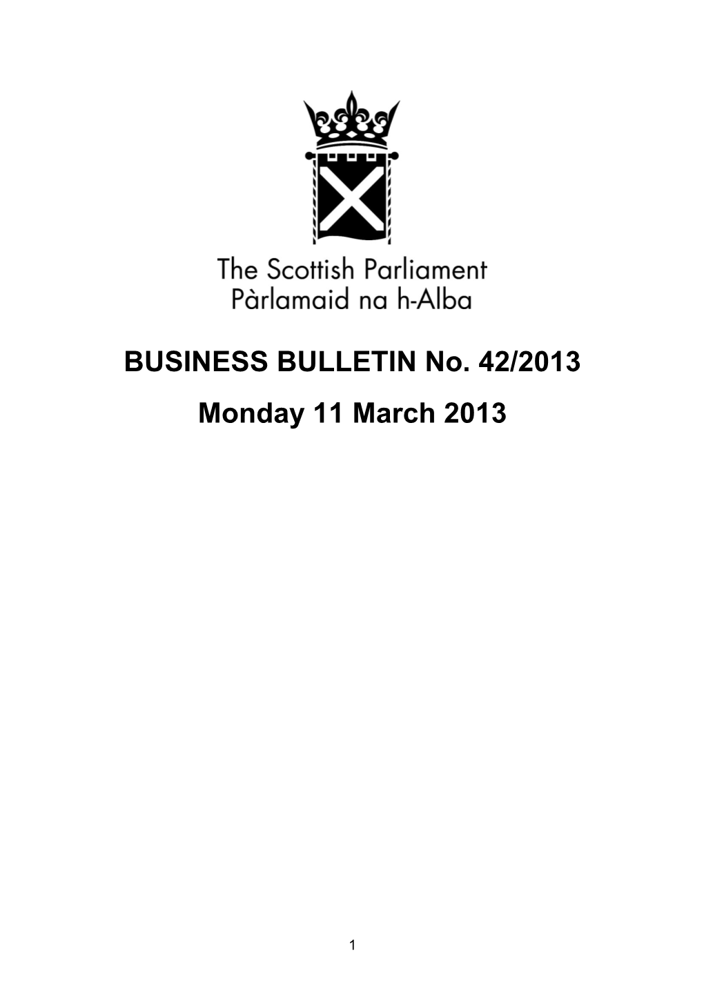 BUSINESS BULLETIN No. 42/2013 Monday 11 March 2013