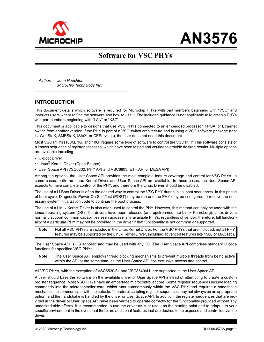 AN3576 Software for VSC Phys