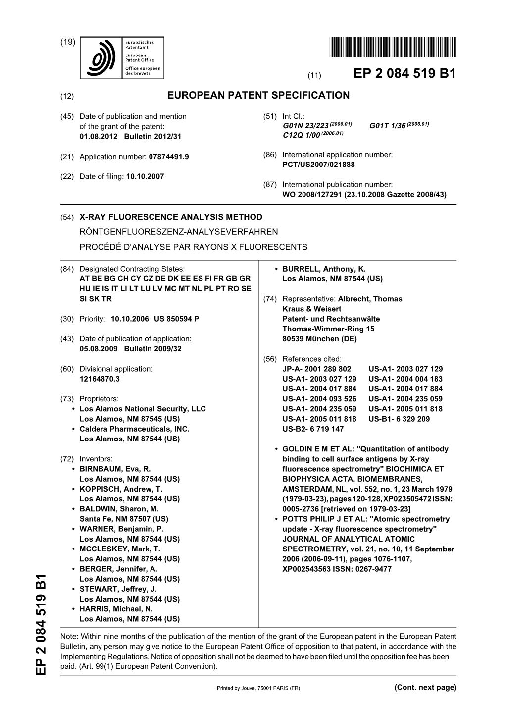 X-Ray Fluorescence Analysis Method Röntgenfluoreszenz-Analyseverfahren Procédé D’Analyse Par Rayons X Fluorescents