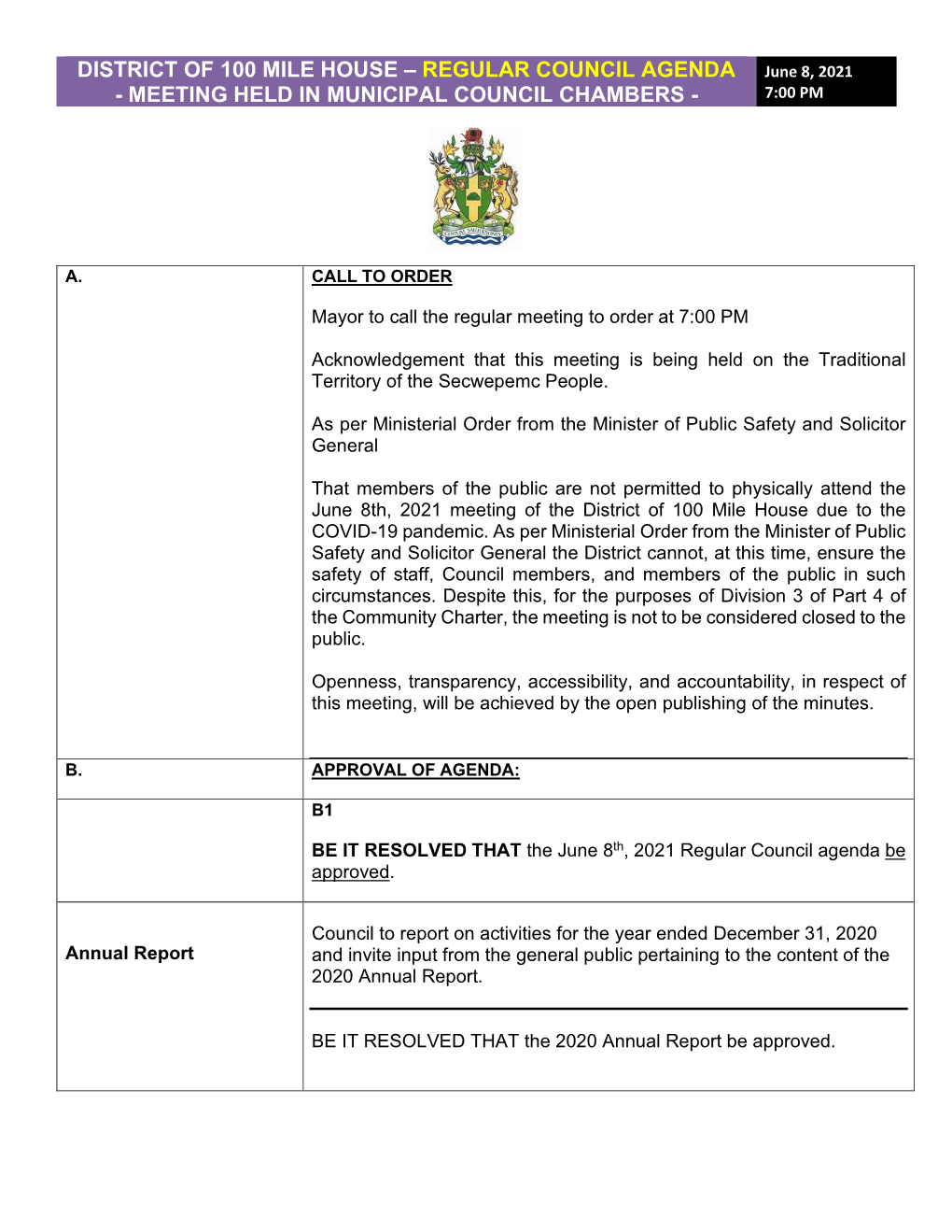 Regular Council Agenda -Meeting