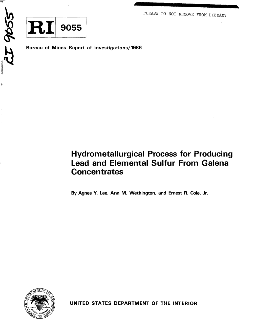 Hydrometallurgical Process for Producing Lead and Elemental Sulfur from Galena Concentrates