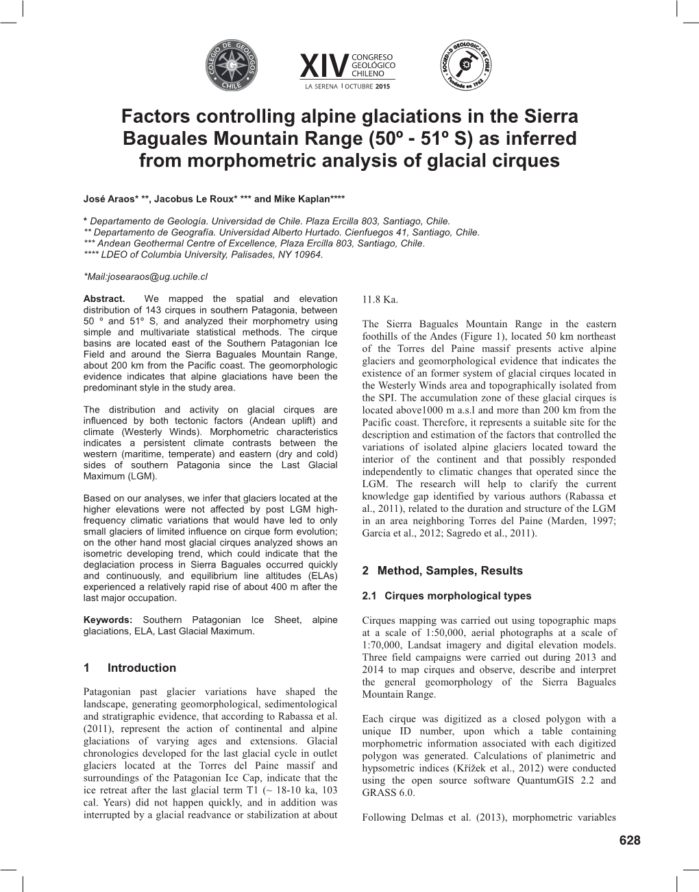 Factors Controlling Alpine Glaciations in the Sierra Baguales Mountain Range (50º - 51º S) As Inferred from Morphometric Analysis of Glacial Cirques