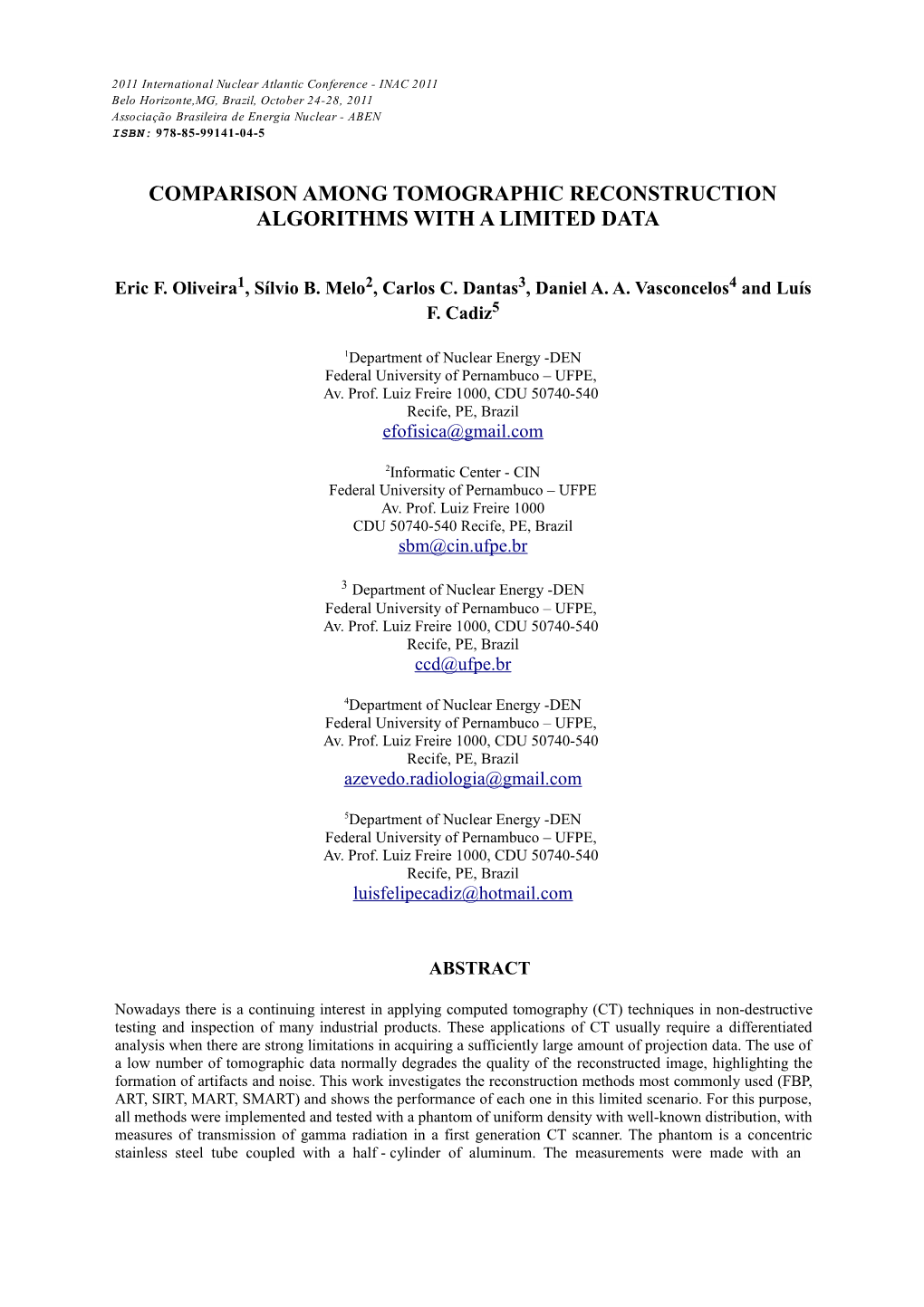 Comparison Among Tomographic Reconstruction Algorithms with a Limited Data