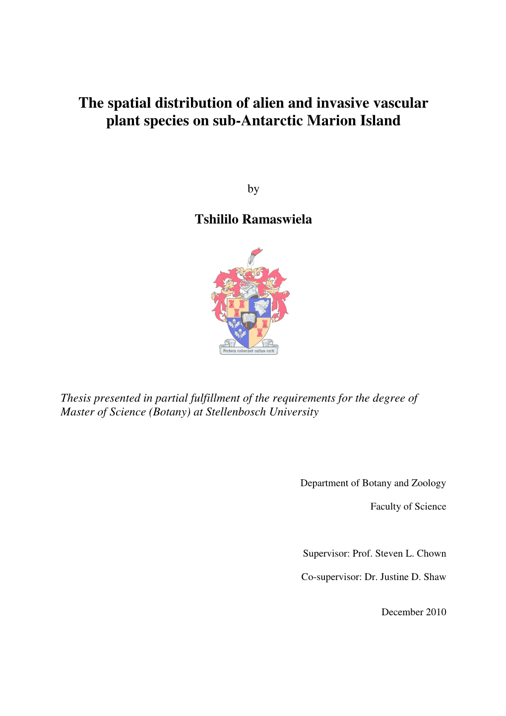 The Spatial Distribution of Alien and Invasive Vascular Plant Species on Sub-Antarctic Marion Island