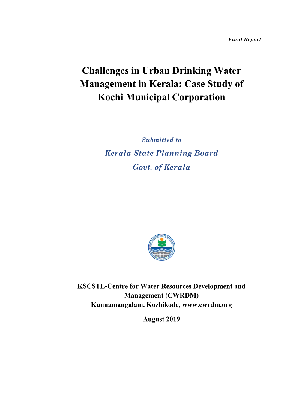 Challenges in Urban Drinking Water Management in Kerala: Case Study of Kochi Municipal Corporation