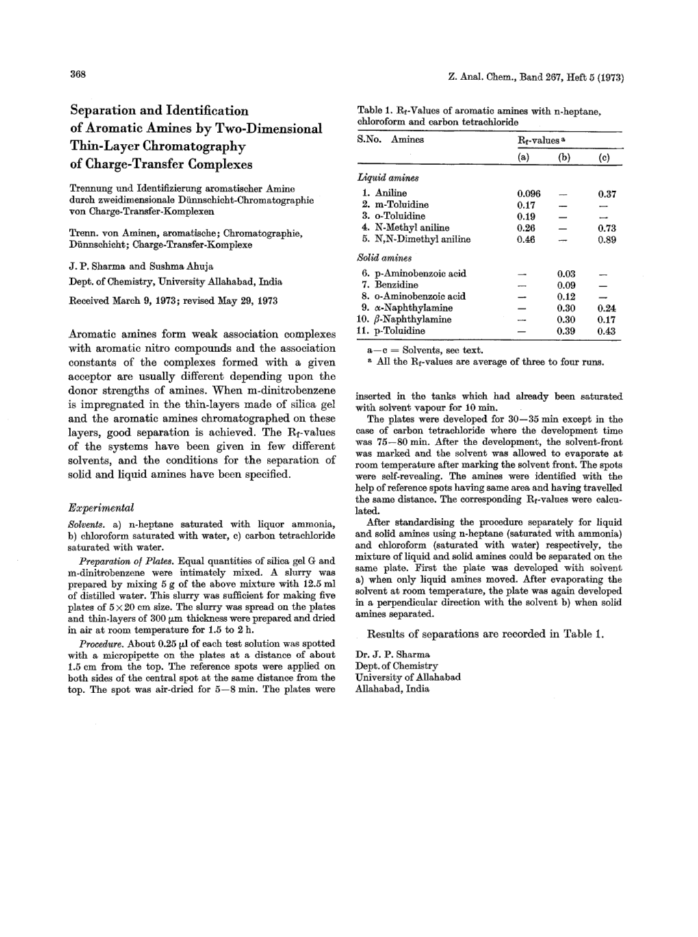 Separation and Identification of Aromatic Amines by Two