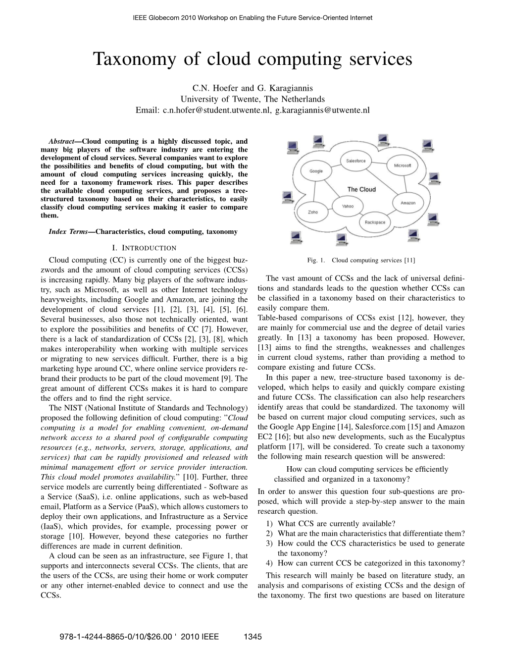 Taxonomy of Cloud Computing Services