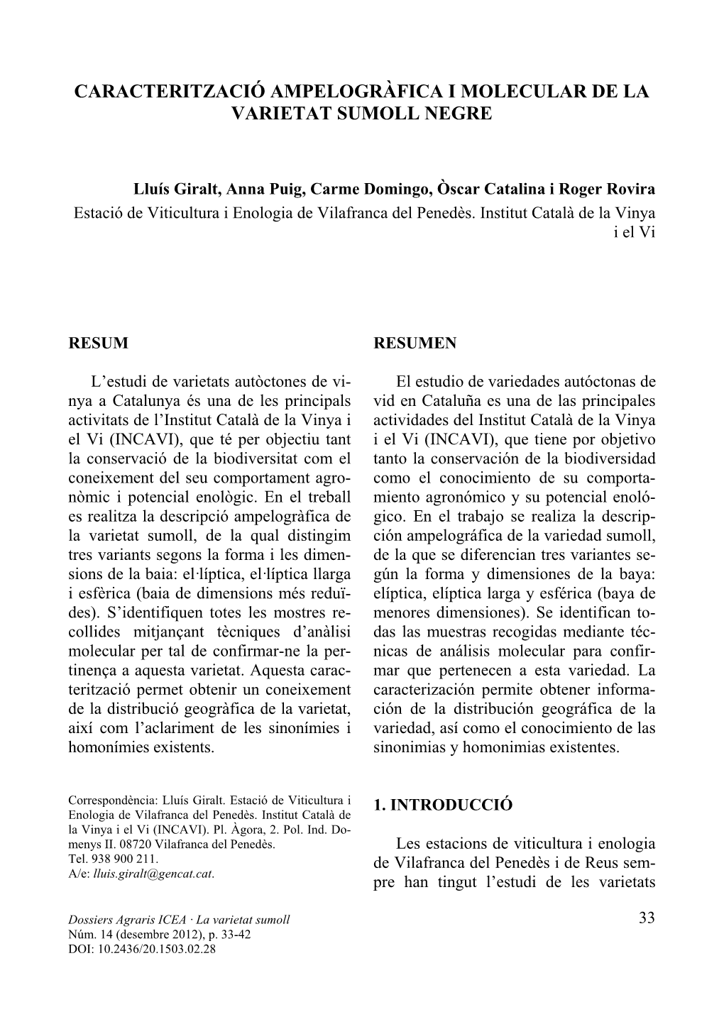 Caracterització Ampelogràfica I Molecular De La Varietat Sumoll Negre