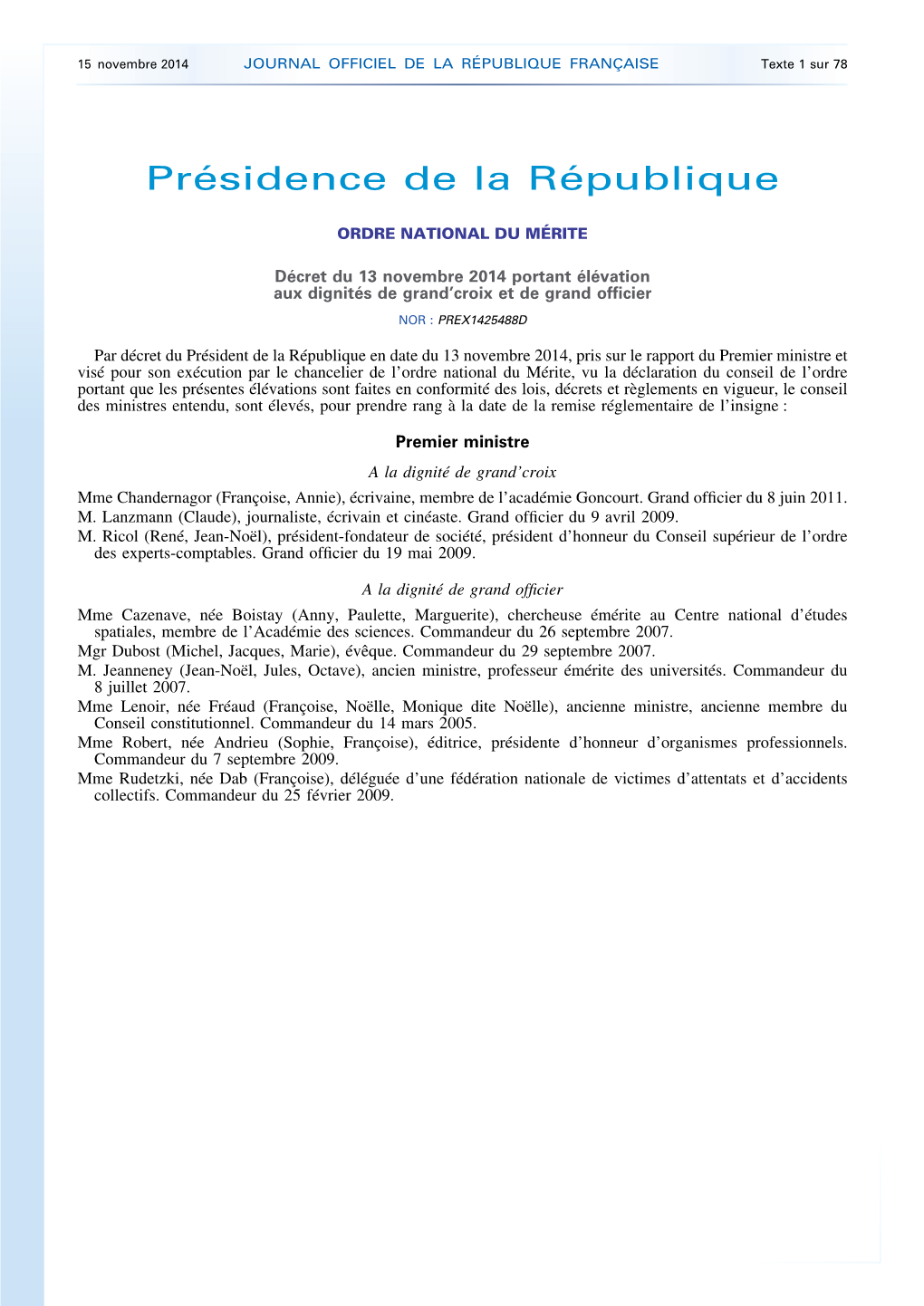 JOURNAL OFFICIEL DE LA RÉPUBLIQUE FRANÇAISE Texte 1 Sur 78