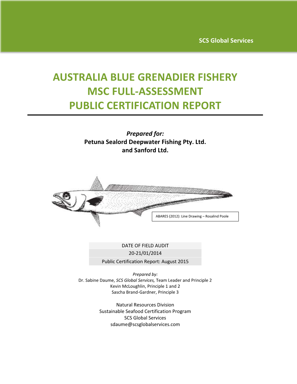 Australia Blue Grenadier Fishery Msc Full-Assessment Public Certification Report