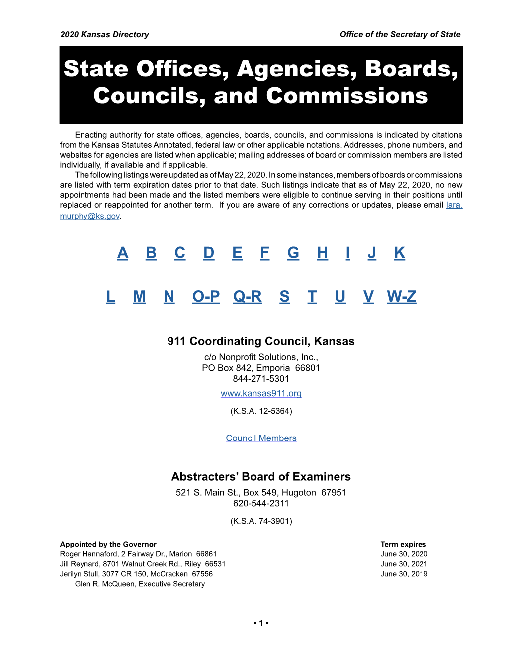 State Offices, Agencies, Boards, Councils, and Commissions