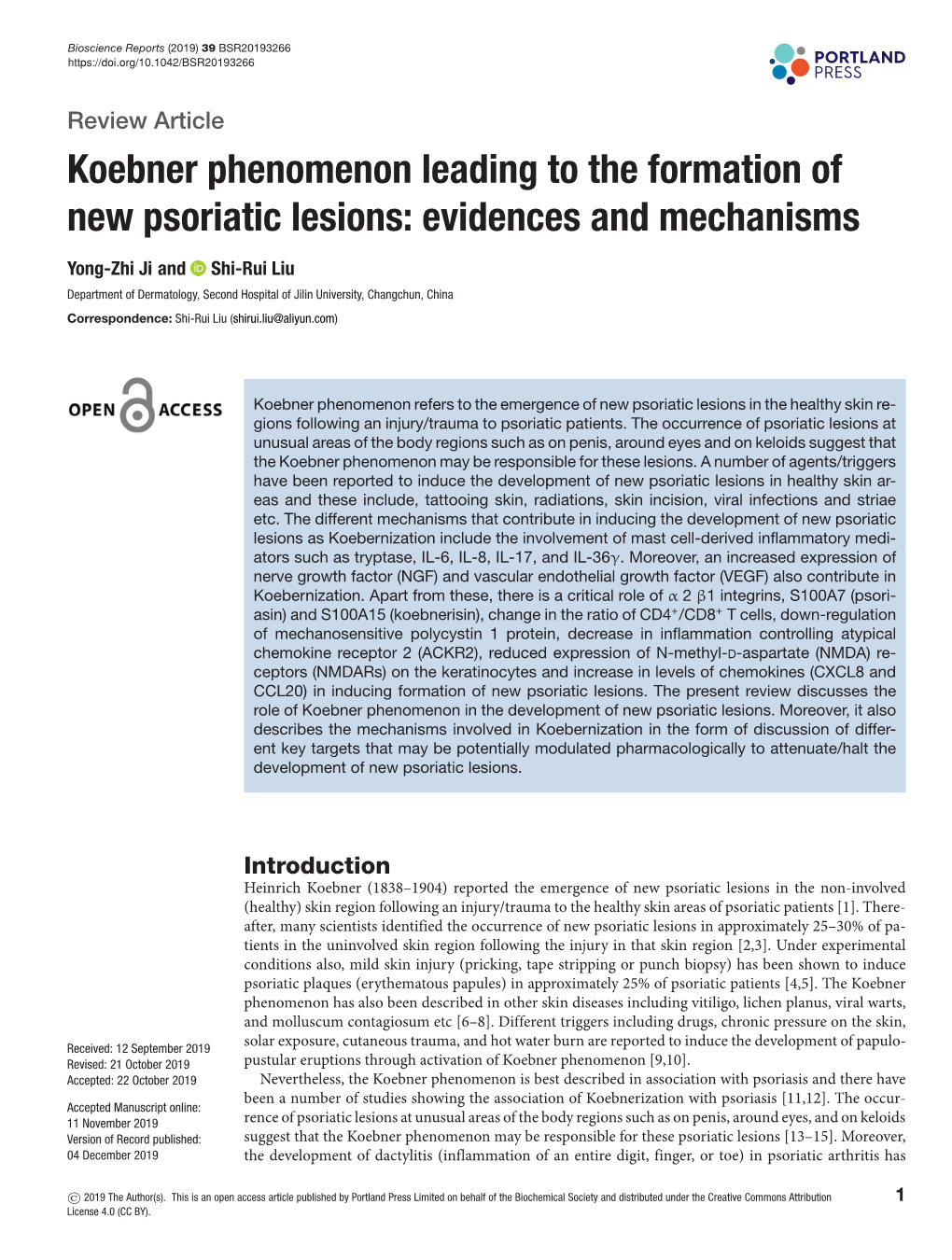Koebner Phenomenon Leading to the Formation of New Psoriatic Lesions: Evidences and Mechanisms