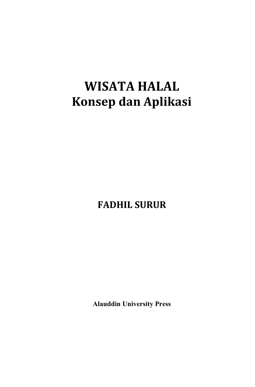 WISATA HALAL Konsep Dan Aplikasi