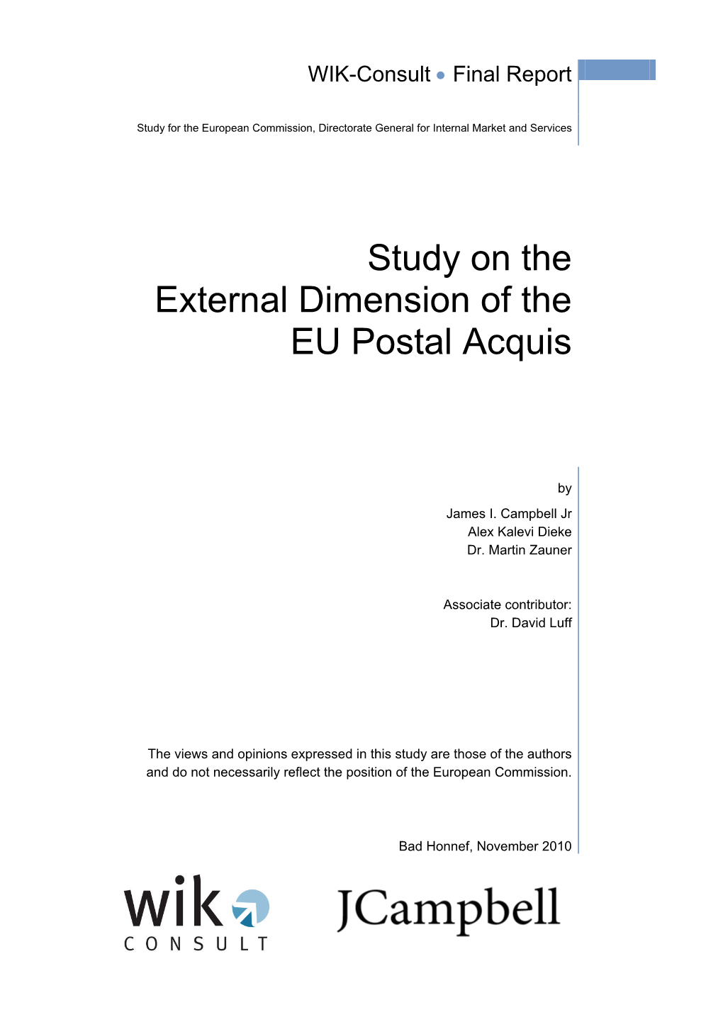 Study on the External Dimension of the EU Postal Acquis